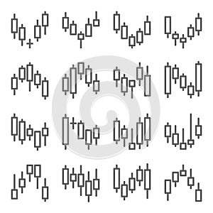 Stock candlestick chart icon vector set. Contains such icon as Bullish, Bearish, Doji, Graph trend, and more. Expanded