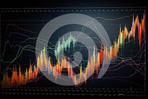 Stock Chart on Black Background, Financial Performance Representation for Investments, graph chart of stock market investment