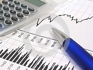 Stock chart with calculator and pen