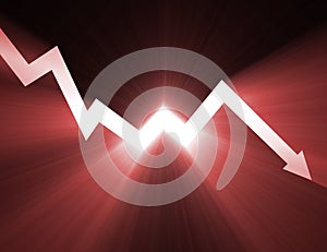 Gráfico del mercado de valores abajo flecha línea la luz brotes 