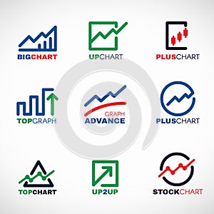 Stock chart or Market Business Graph line logo vector set design