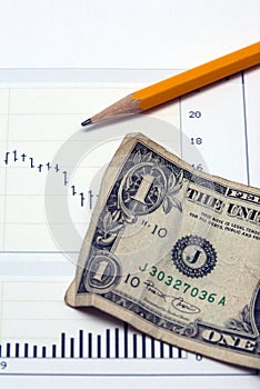 Stock chart and US money dollar currency bill