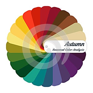 Stock color guide. Seasonal color analysis palette for autumn type. Type of female appearance