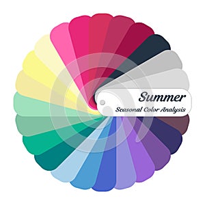 Stock color guide. Seasonal color analysis palette for summer type. Type of female appearance