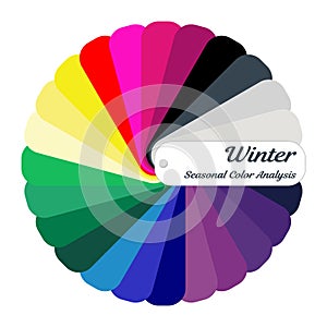 Stock color guide. Seasonal color analysis palette for winter type. Type of female appearance photo