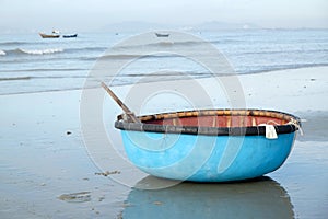 Stock of coracle at beach, fishing village in Long Hai