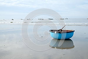 Stock of coracle at beach, fishing village in Long Hai