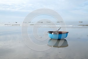 Stock of coracle at beach, fishing village in Long Hai