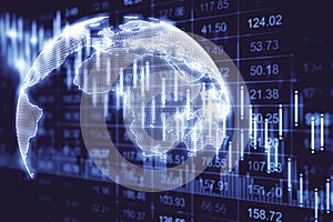 Stock crash recession chart with digital earth