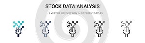 Stock data analysis icon in filled, thin line, outline and stroke style. Vector illustration of two colored and black stock data