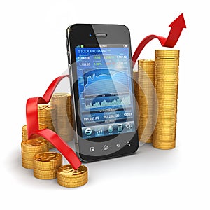 Stock exchange application on mobile and graph from coins