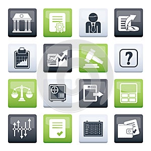 Stock exchange and finance icons over color background