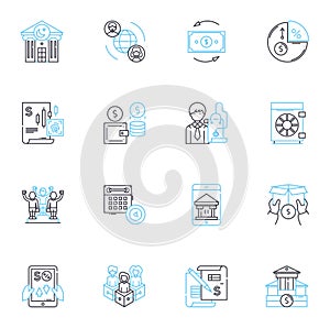 Stock exchange linear icons set. Shares, Trading, Wall Street, Investors, Stocks, Equities, Bonds line vector and