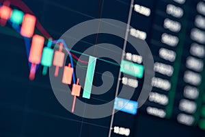 Stock exchange online trading chart graph green candlesticks on platform market.