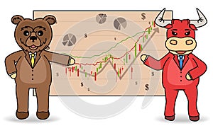 Stock exchange trading. The bulls and bears stock market concept illustration.