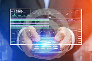 Stock exchange trading data information displayed on a futuristic interface