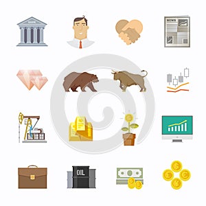 Stock exchange trading set of icons