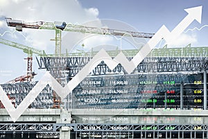 Stock financial index show successful investment growth in construction industry and real estate development business.
