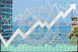 Stock financial index show successful investment on tourism industry and travel business with graph, chart and arrow up on outdoor