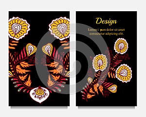 Stock floral card design.doodl pattern with wreath flower