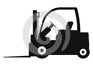 Stock forklift with fork extensions. Vector illustration.