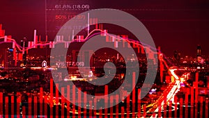 Stock graph chart analysis downturn with fibonacci