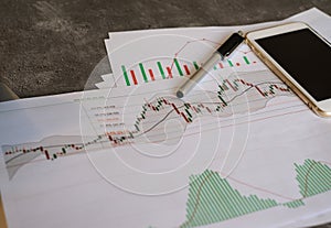Stock graph chart analysis by fibonaci indicator in white paper, stock markets analysis