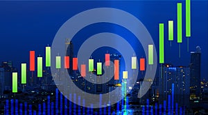 stock graph chart candle stick with bullish hammer signal and volume diagram