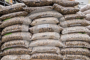 stock of gravel for making concrete screeds or terracing gardens