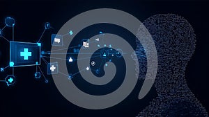 A digital silhouette of a human head composed of binary code