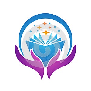 Hand book logo with stars.