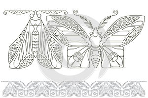 Stock illustration. Butterflies of fine lines. Seamless pattern