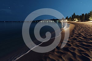 Serene Nighttime Scene of a Superior Sandy Beach, Generative AI