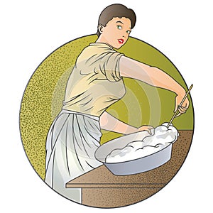 Stock illustration. Girl is preparing food