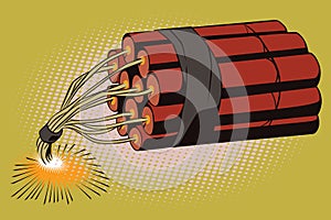 Stock illustration. Object in retro style pop art and vintage advertising. Dynamite with burning fuse