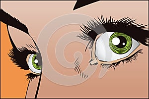 Stock illustration. People in retro style pop art and vintage advertising. Girl's eyes.