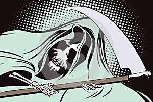 Stock illustration in retro style pop art and vintage advertising. Grim Reaper