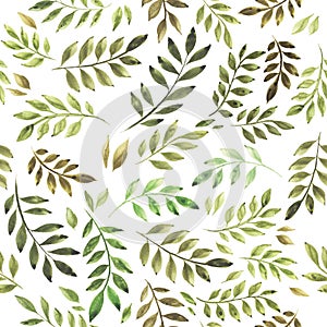 Stock illustration. Seamless pattern autumn leaves on a white background. Handwork watercolor drawing. Isolated autumn leaves of g