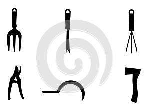 Stock illustration set of silhouettes of objects of garden tools and accessories/Set of silhouettes of objects garden tools/Stock