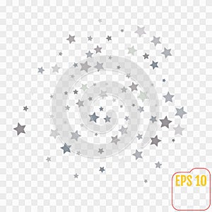 Stock illustration. Silver falling stars on a transparent