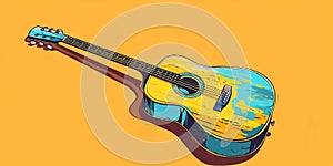 stock image of a guitar on a simple isolated background, and an image