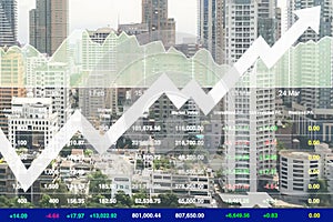 Stock index financial ecomnomy shown successful and growth investment on real estate business and construction technology industry