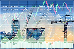 Stock index financial investment diagram data on blurry vision of future property background