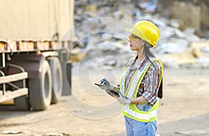 Stock keeper girl Currently using the product tablet Before exporting for sale photo