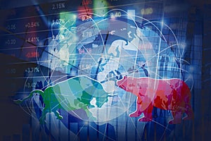 Stock market background concept design of Bull and Bear with global network