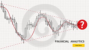 Stock market candlestick graph with red question symbol