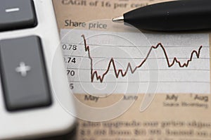 Stock market chart, with pen, closeup