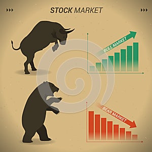 Stock market concept bull vs bear are facing and fighting on bro