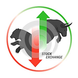 Stock market concept bull vs bear with up and down arrow