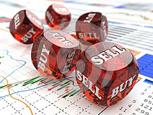 Stock market concept. Dice on financial graph.